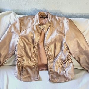 Baccini Petite Large women's MetallicRose Gold Faux Leather Jacket